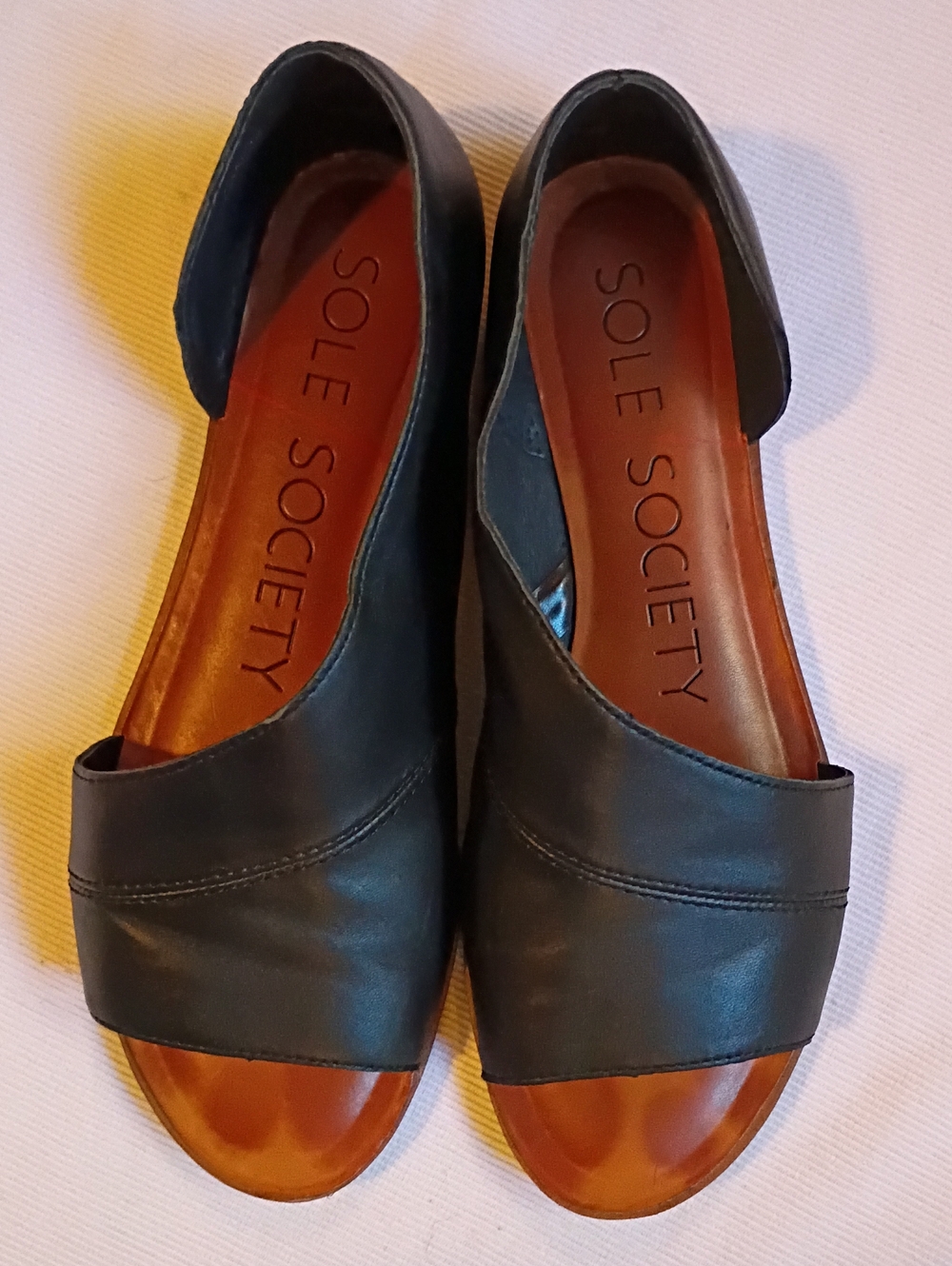 Sole Society Black Leather Asymmetrical Open-Toe Slip-On Mules